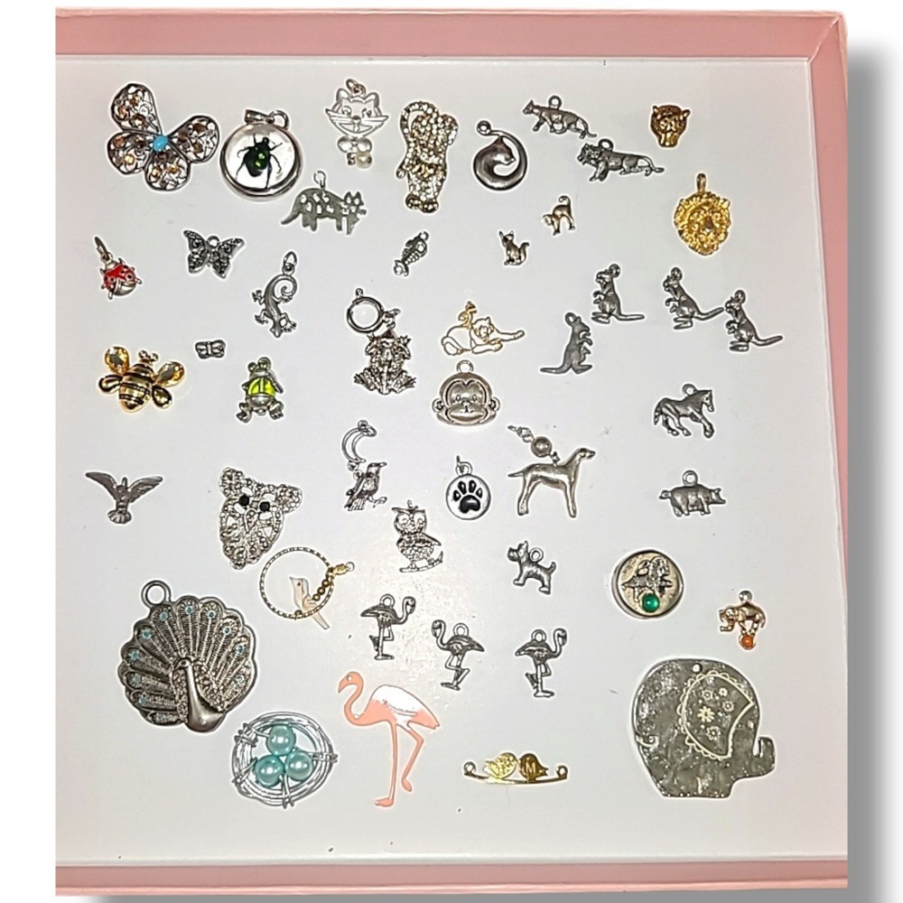 Lot of 46 Charms & Pendants Animal, Bird, Insect Theme Cats Butterflys Dogs